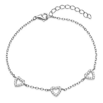 Armbånd I Sølv Med Hjerter Og Zirkoniasten - 16 Til 19 Cm
