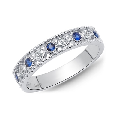 Hvidguldsring I 14 Kt Hvidguld Med Safir Og Diamanter - 003 Ct