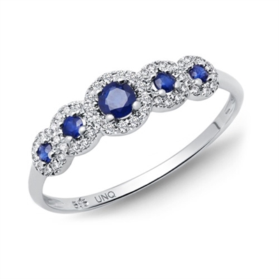Hvidguldsring I 14 Kt Hvidguld Med Safir Og Diamanter - 010 Ct