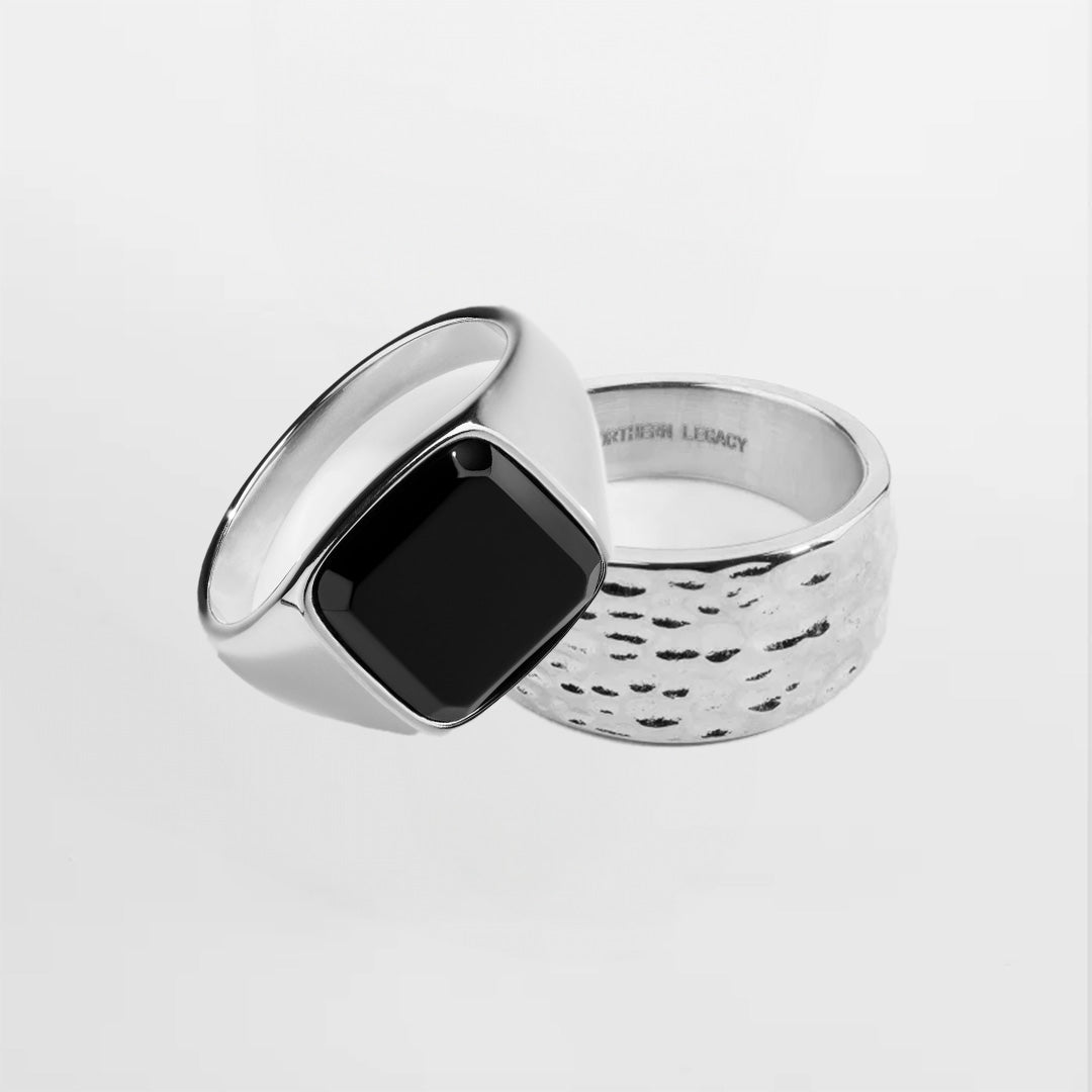 Black Onyx  Hammered Bundle - Sølvtonet - Herre - Northern Legacy