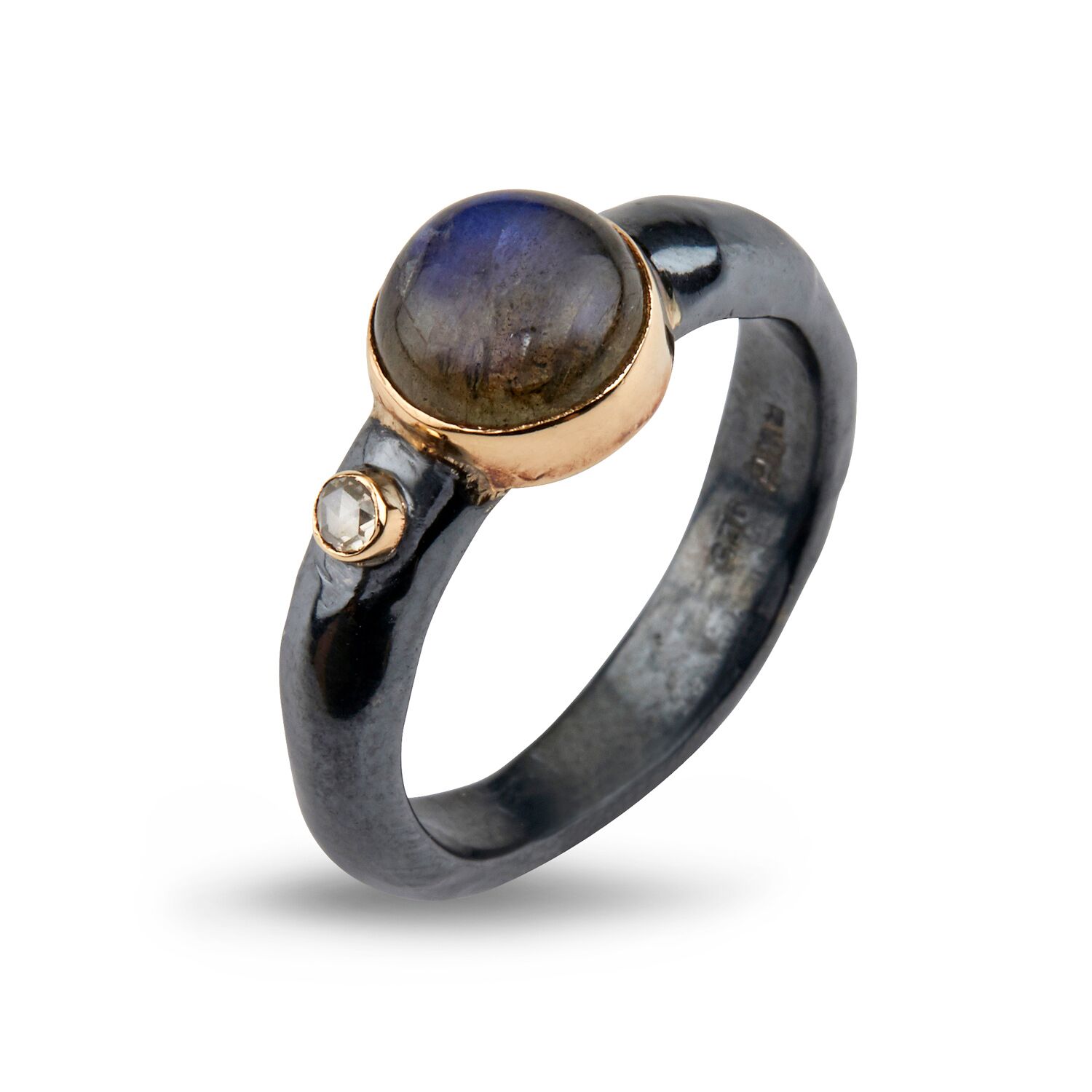 Birdie Antique Labradorit Ring   Sterling Sølv Med 14 Karat Guld  Labradorit   Diamanter