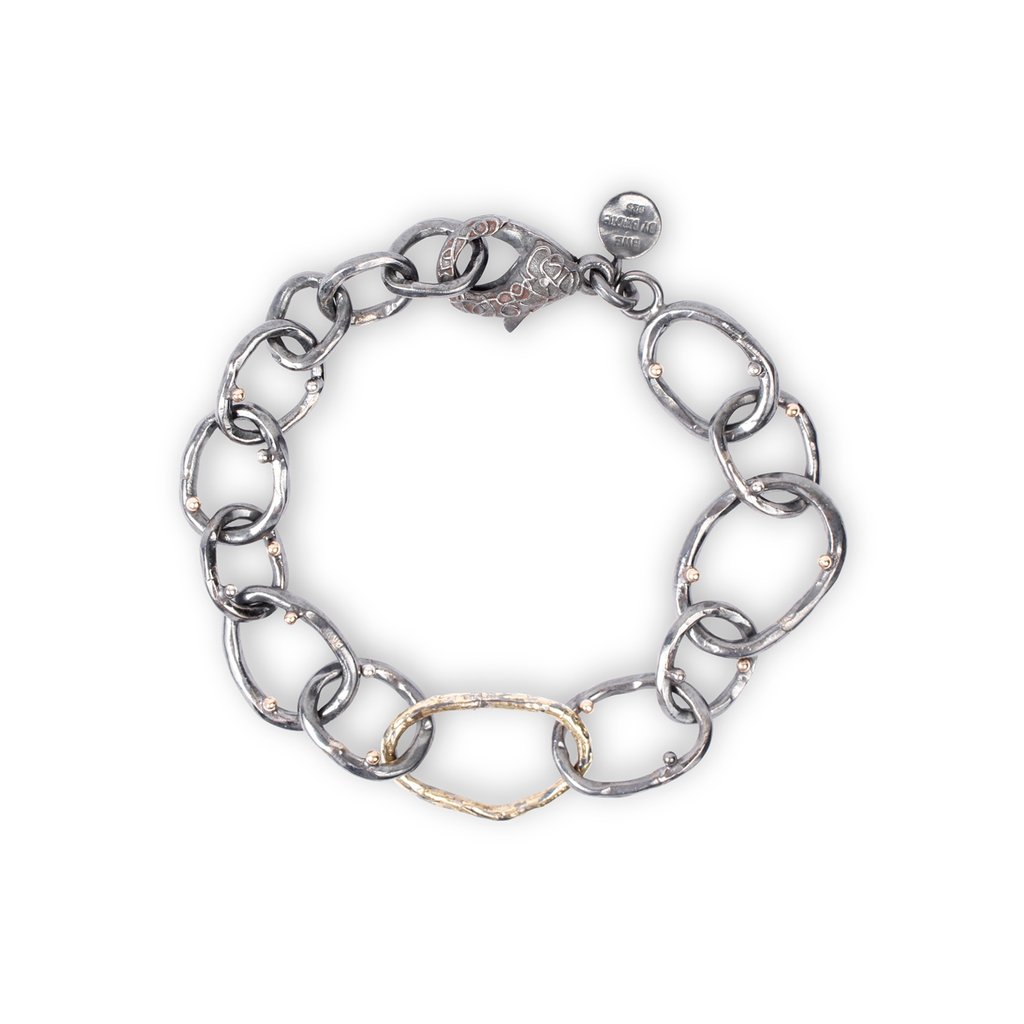 Birdie Apollo Golden Link Sterling Sølv Armbånd Med 14   18 Karat Guld