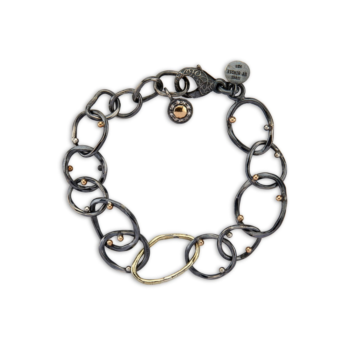 Birdie Apollo Sterling Sølv Armbånd Med 14 Karat   18 Karat Guld   Diamanter   08 Carat
