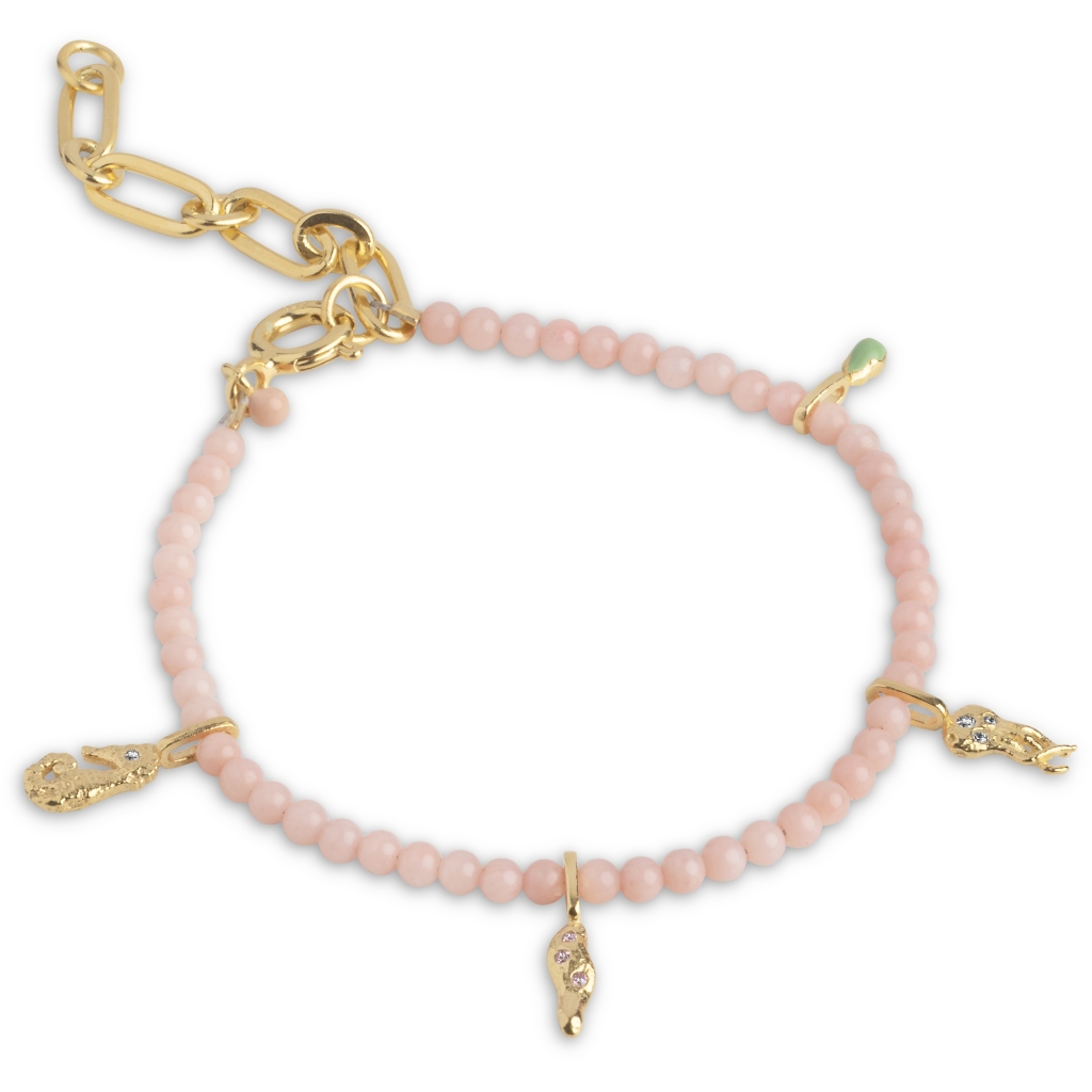 Enamel Bahama Coral Forgyldt Sølv Armbånd Med Koralfarvede Perler
