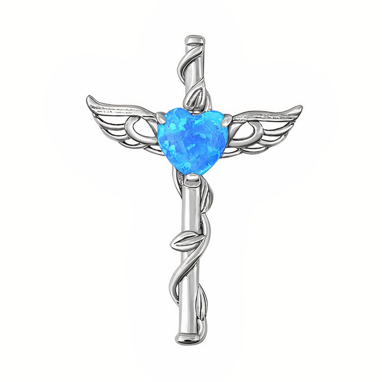 Caduceus Vedhæng Med Opal Hjerte - 31mm - Ukæde