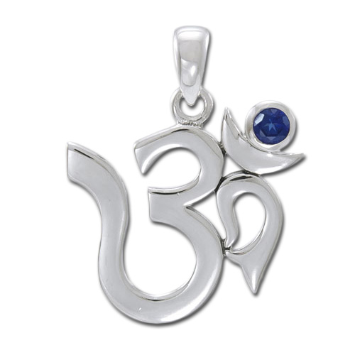 Aum Vedhæng Med Safir - 26mm - Ukæde