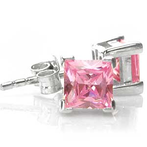 ørestikker Med Pink Zirkonia - ø6mm - Pr Par