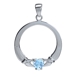 Claddagh Vedhæng Med Blå Topas - 30mm - Ukæde