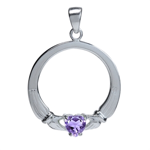 Claddagh Vedhæng Med Ametyst - 30mm - Ukæde