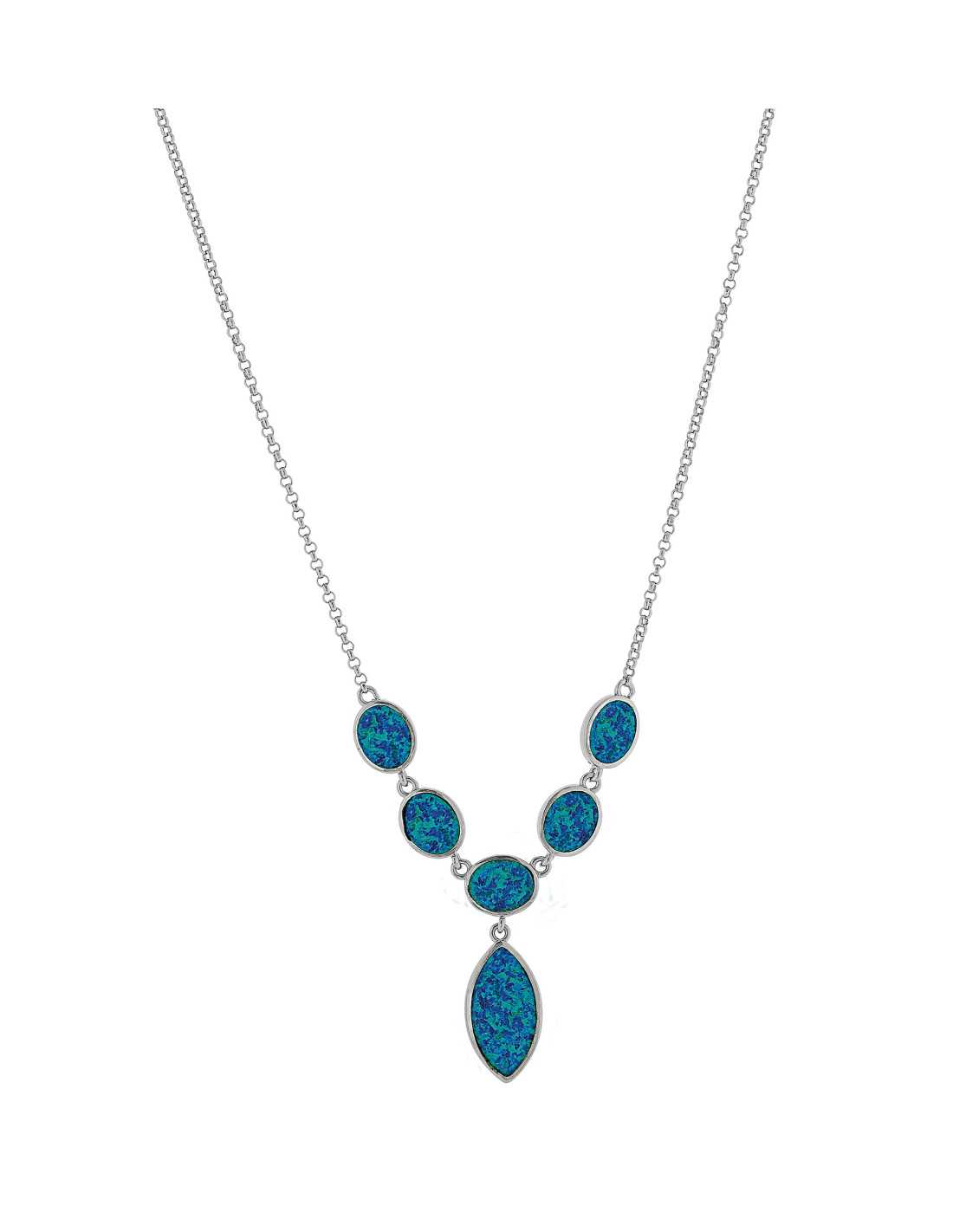 Athena - Opal Halskæde Med Blå Opal Sten 925 Sterling Sølv  Rhodium Belægning