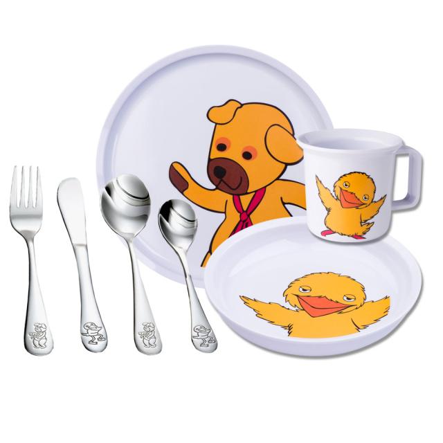 Bamse  Kylling Børne Bestik 7 Dele - Melaminstål - Noa Kids