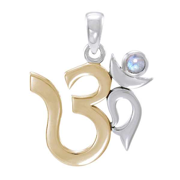 Aum Vedhæng Med Månesten 26mm   Kæde