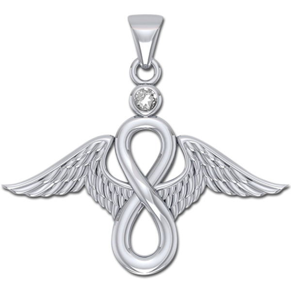 Englevinger Uendelighedstegnet Vedhæng Med Bjergkrystal Kæde