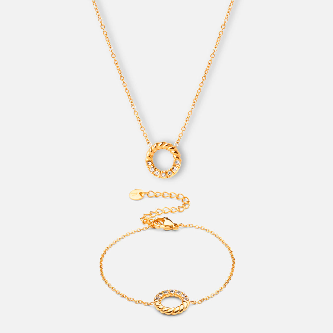 Twisted White Zirkon Halskæde Armbånd 18k Guldbelagt