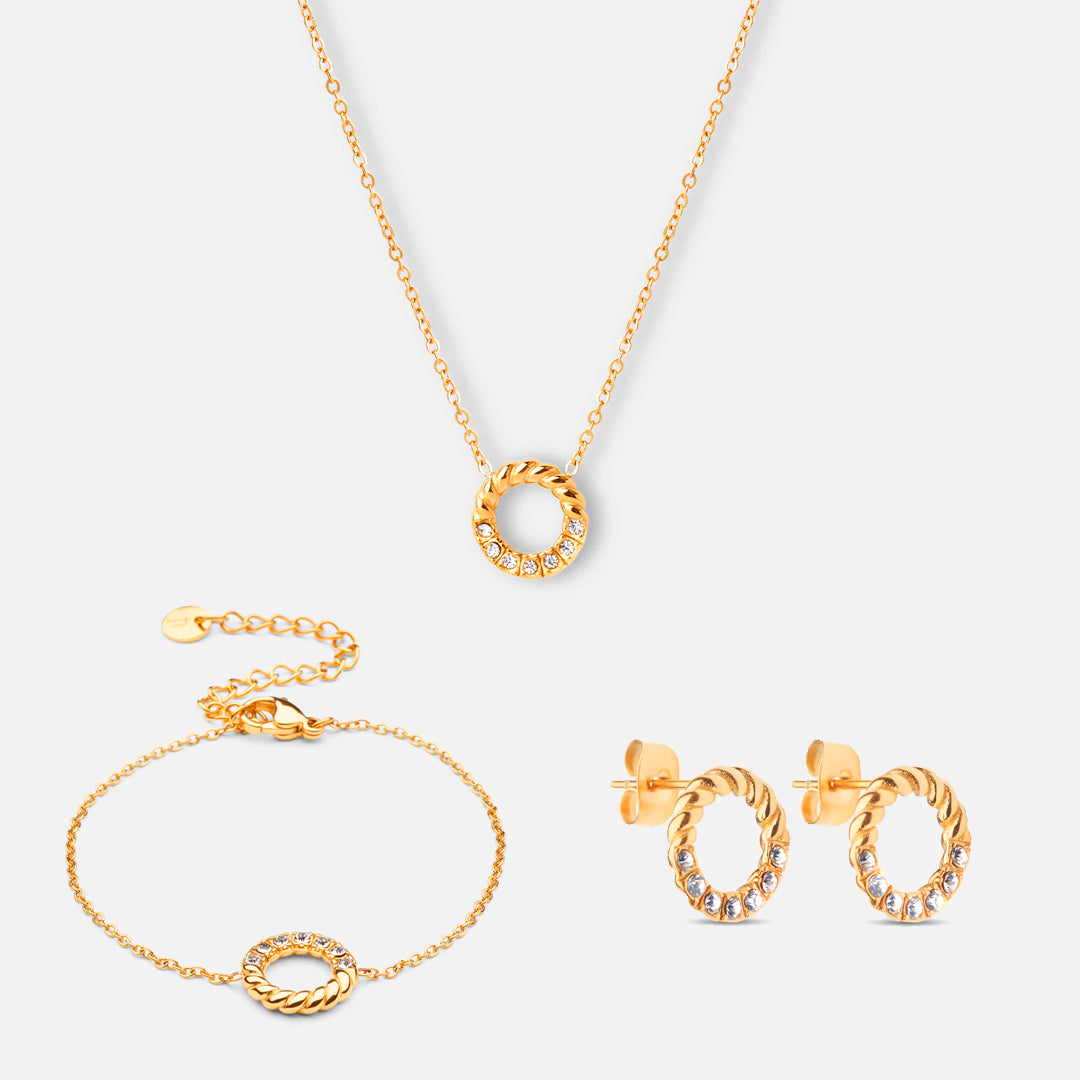 Twisted White Zirkon Sæt 18k Guldbelagt