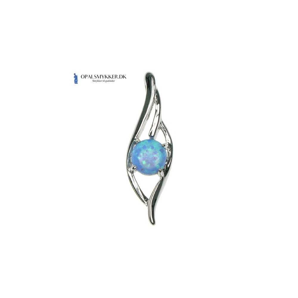 Bølge - Sølv Smykke Halskæde Med Blå Opal Sten 925 Sterling Sølv  Rhodium Belægning
