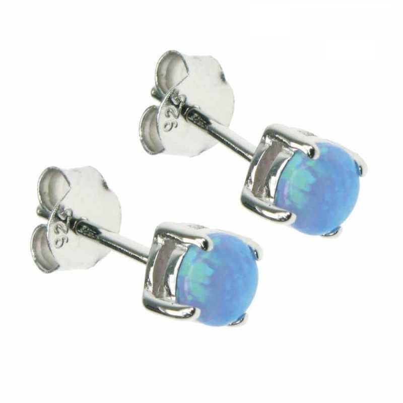 Cirkel - Opal øreringe Med Blå Opal Sten 925 Sterling Sølv  Rhodium Belægning