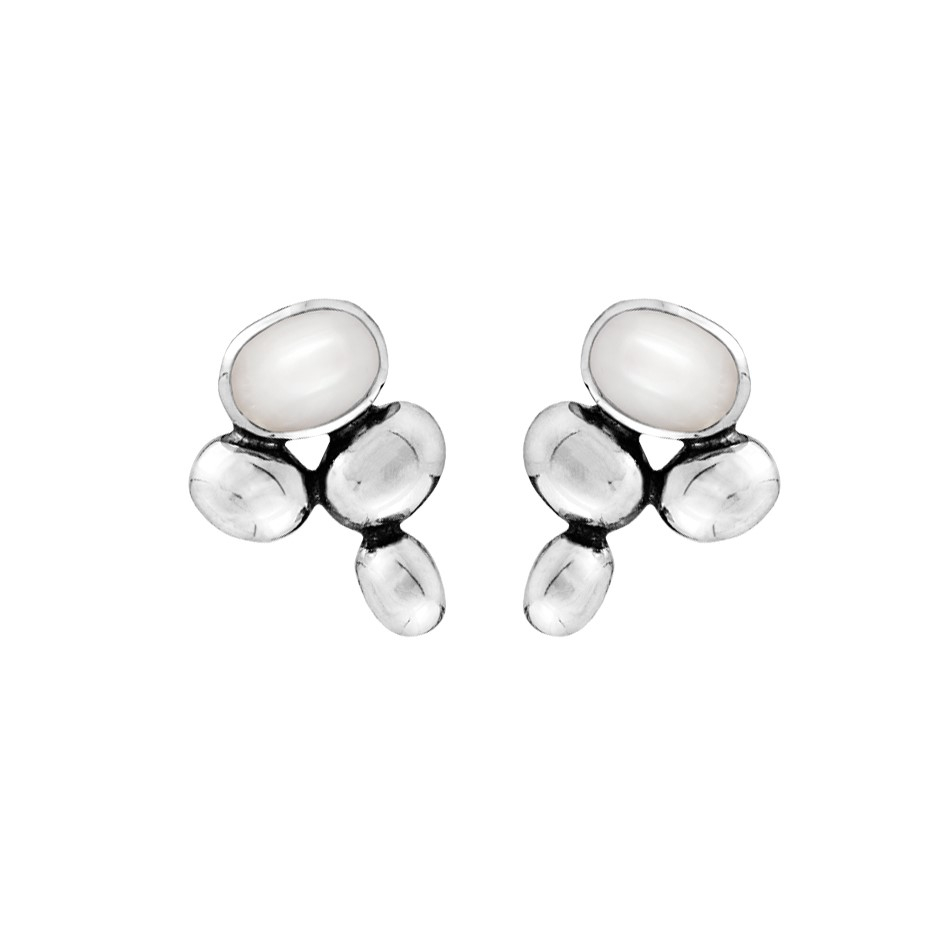 Rabinovich - ørestikker I Sølv Med Hvid Perle - Pebble
